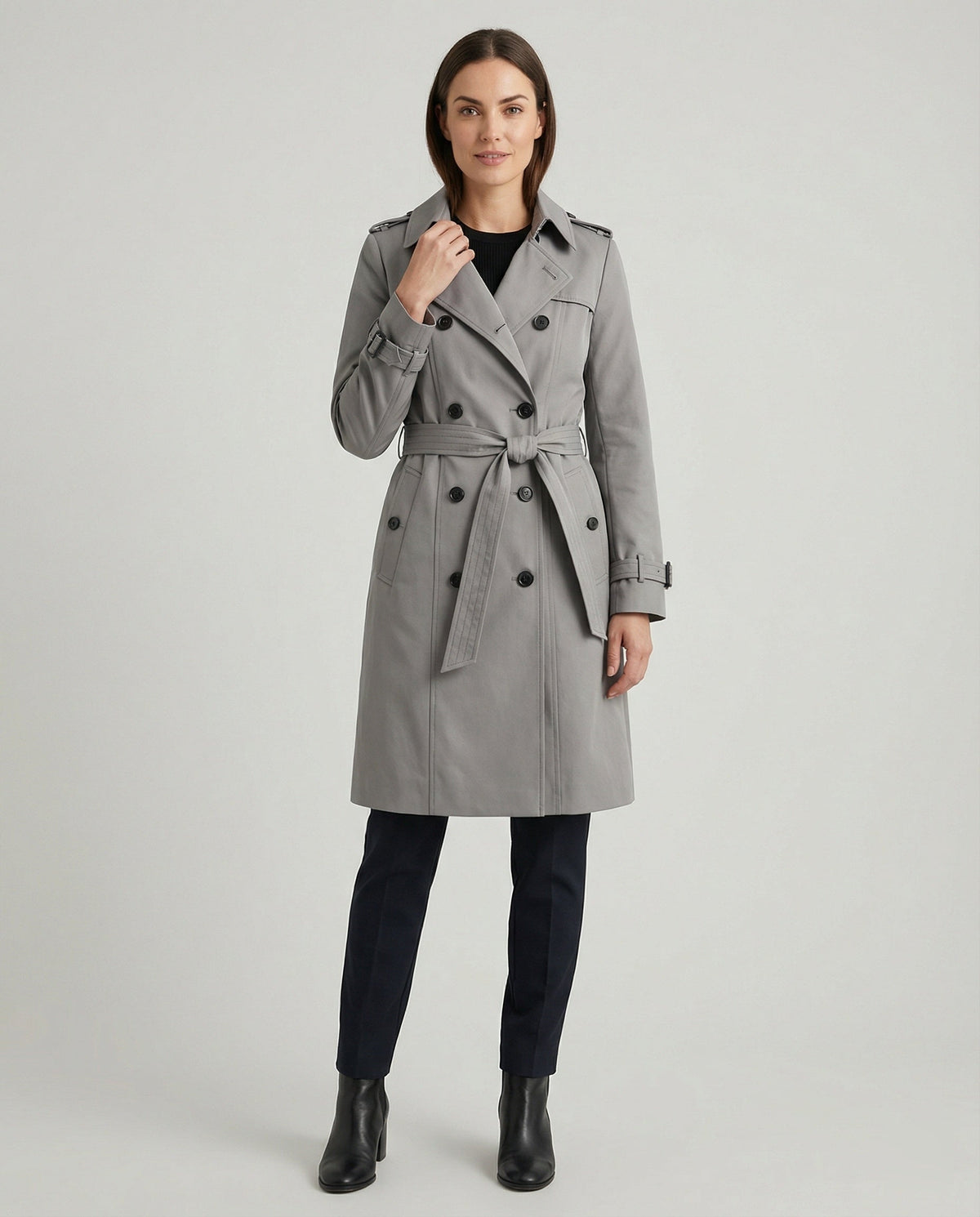 Women's Wide-Cut Double-Breasted Trench Coat with Belt and Epaulets