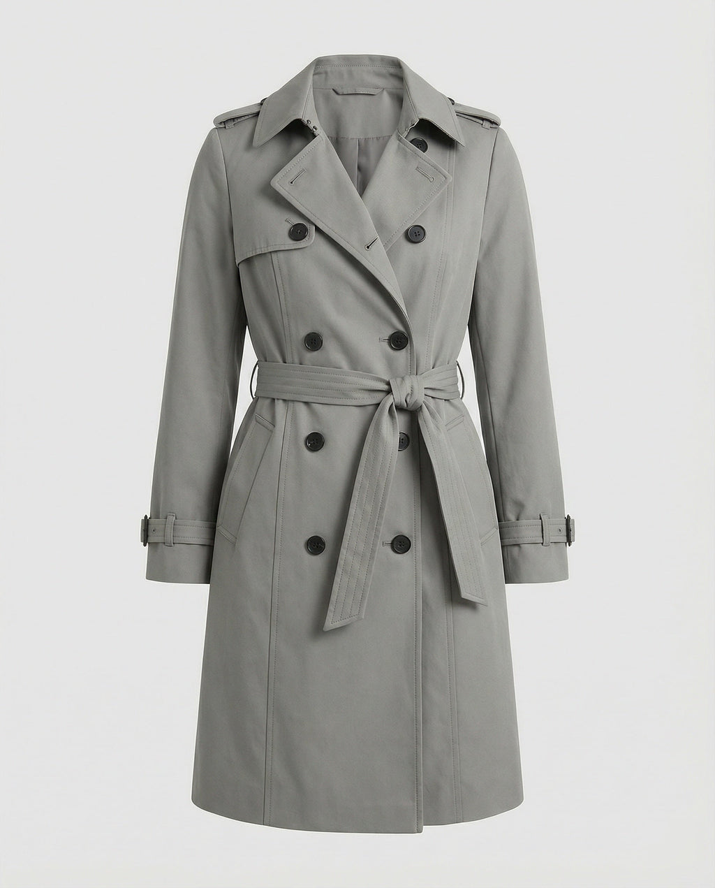 Women's Wide-Cut Double-Breasted Trench Coat with Belt and Epaulets