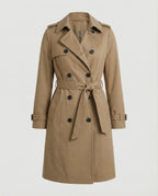 Women's Wide-Cut Double-Breasted Trench Coat with Belt and Epaulets