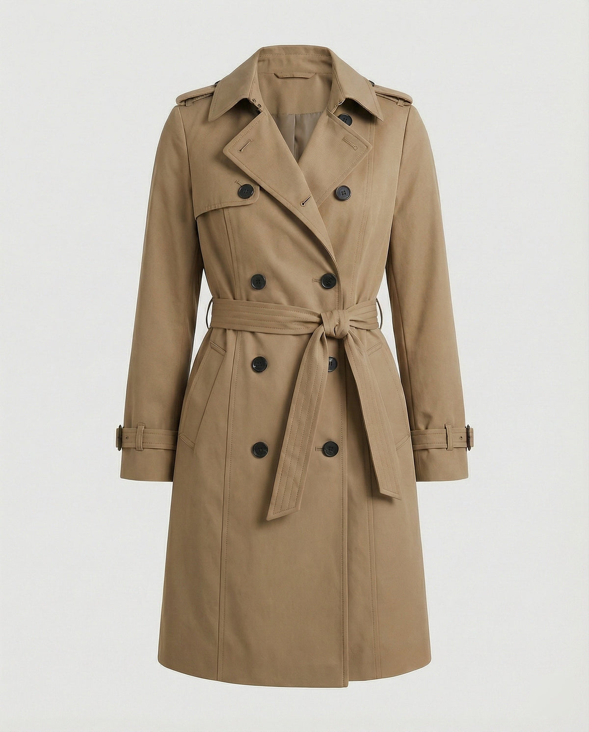 Women's Wide-Cut Double-Breasted Trench Coat with Belt and Epaulets
