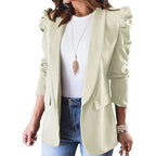 Women's Elegantly Cut Blazer Jacket with Puff Sleeves and Stylish Pockets