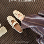 Women's Ballet Flats with Floral Cut-Outs and Adjustable Strap
