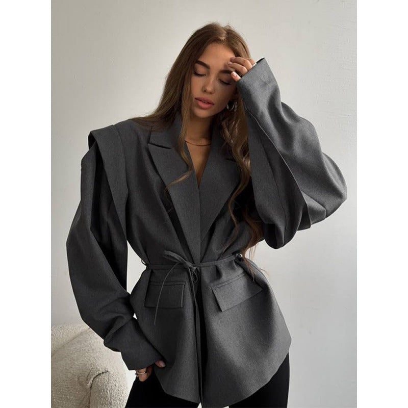 Elegant Oversized Blazer with Belt Detail