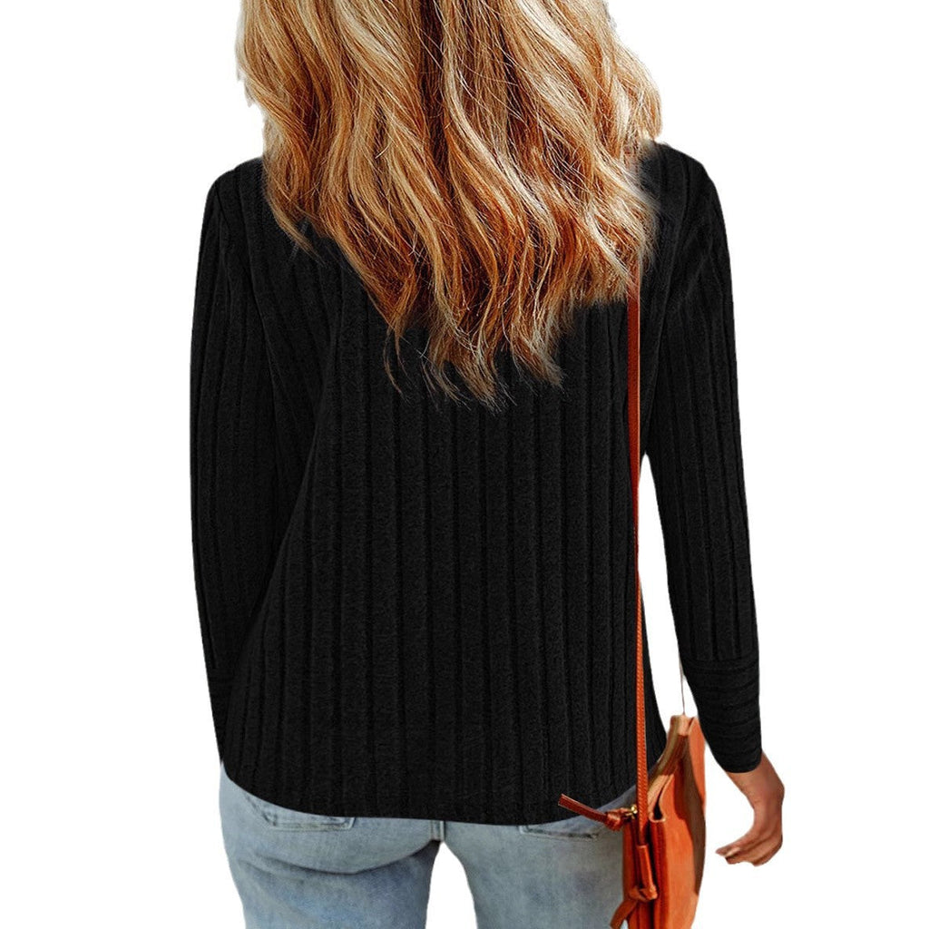 Women's Fine Knit Pullover with Ribbed Texture and Button Details