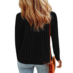 Women's Fine Knit Pullover with Ribbed Texture and Button Details