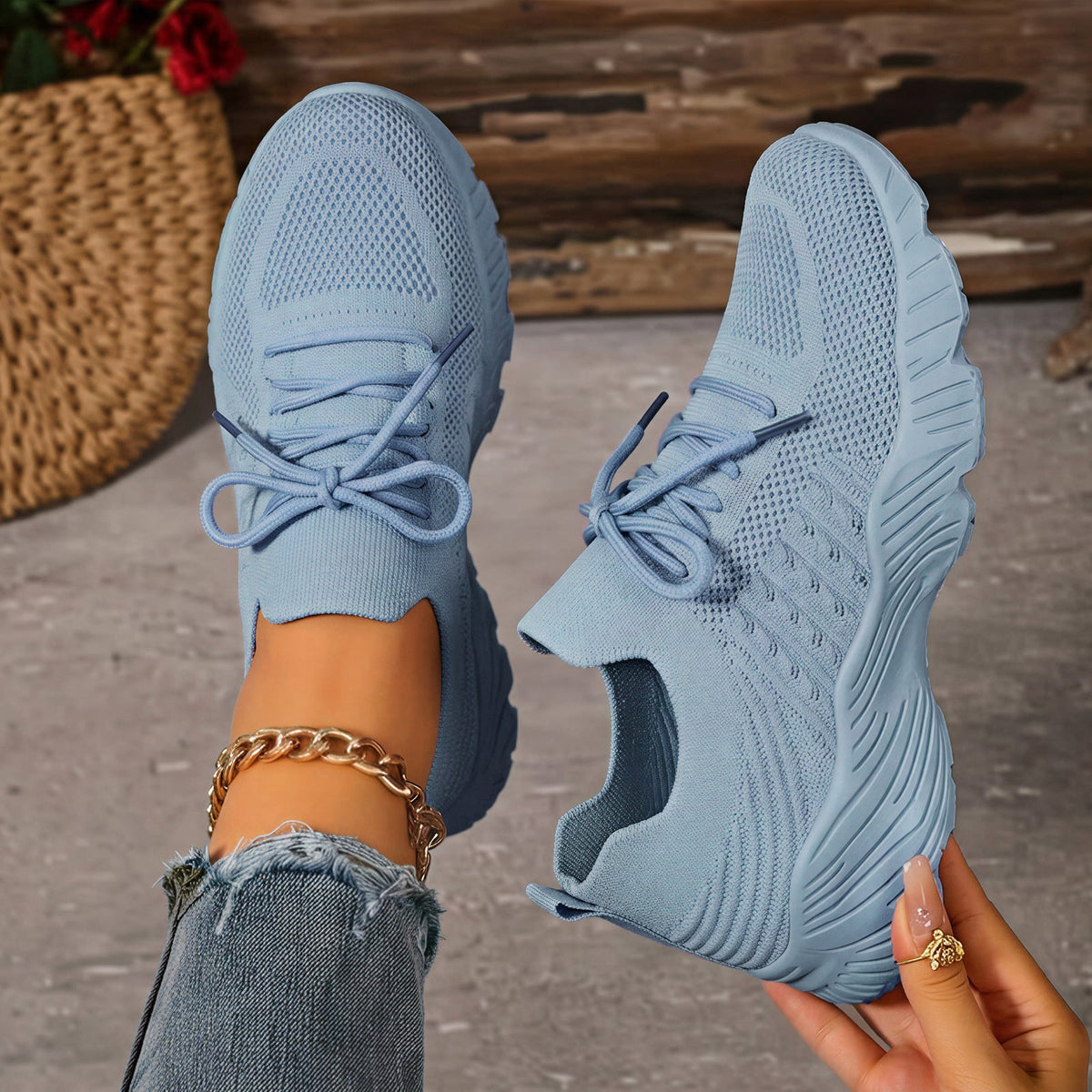 Women's Breathable Athletic Sneakers with Elastic Upper