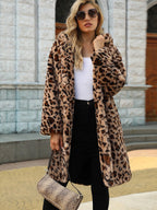 Elegant Leopard Print Faux Fur Coat