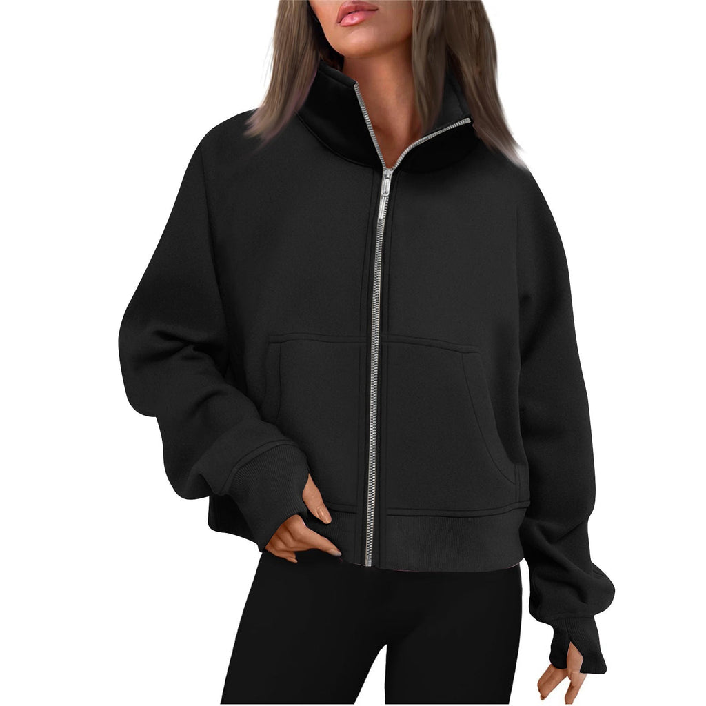 Women's Comfortable Sweat Jacket with High Collar
