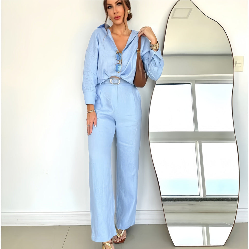 Women's Fitted Long-Sleeve Linen Jumpsuit