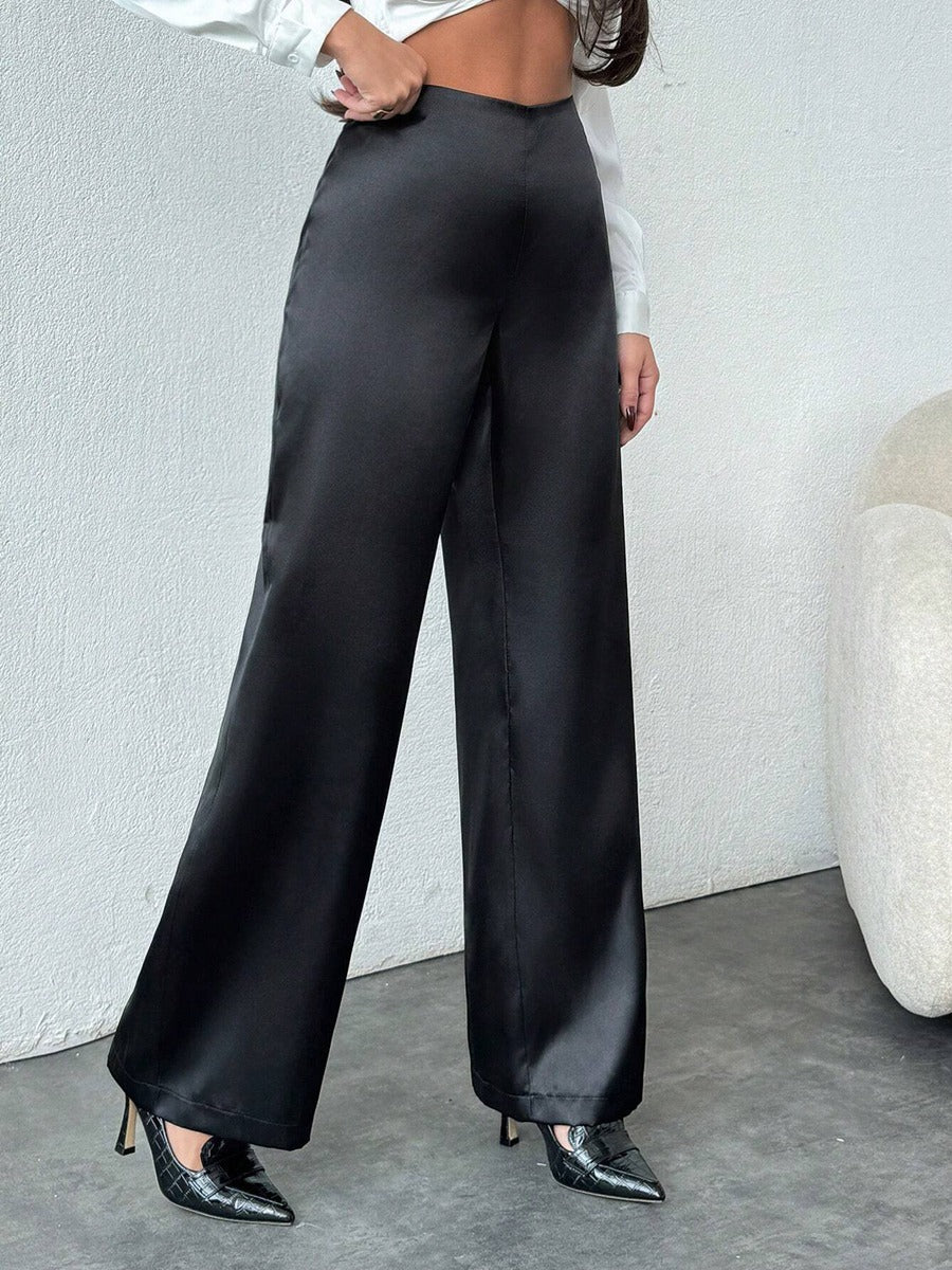 Women's Elegant High-Waisted Satin Wide-Leg Trousers