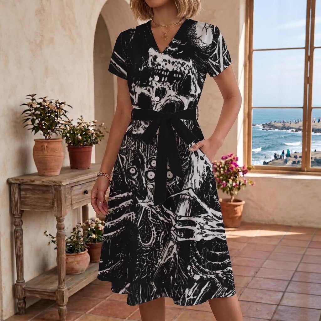 Women's Floral Midi Dress with Adjustable Belt