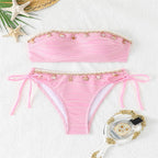 Women's Bandeau Bikini with Elegant Lace Trim and Adjustable Straps