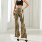 Women's Shiny Flared Pants with Scale Pattern