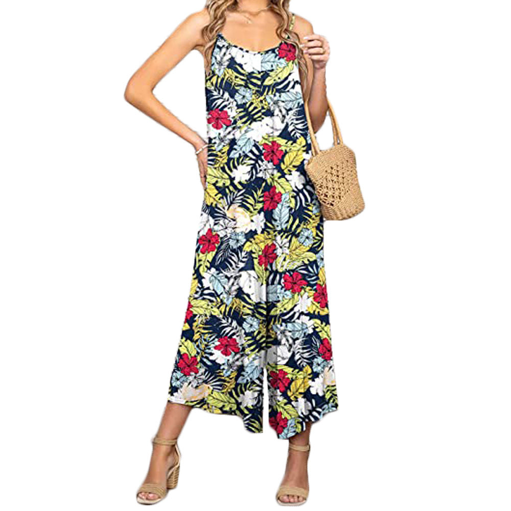 Women's Casual Floral Wide-Leg Jumpsuit