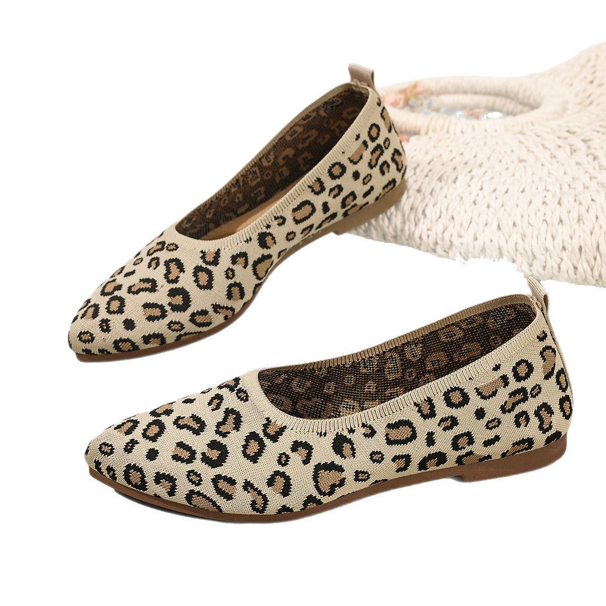 Women's Ballet Flats with Leopard Print and Soft Footbed