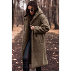 Women's Fluffy Teddy Coat with Hood and Button Detail
