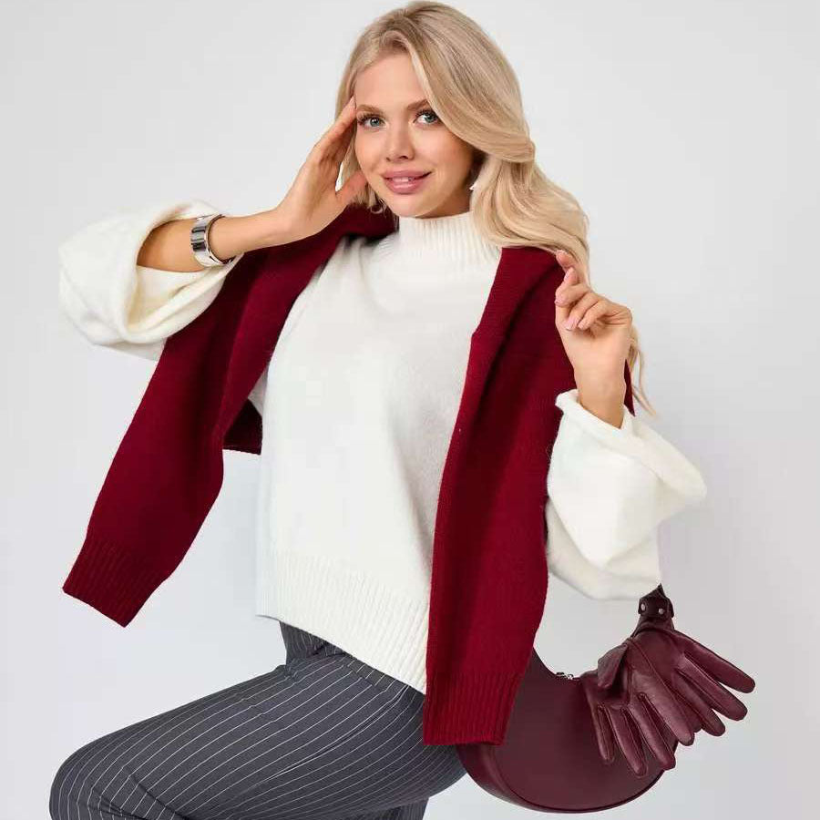 Elegant Oversized Sweater with Wide Cut and Stand-up Collar