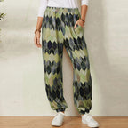 Women's Casual Pants with Modern Geometric Pattern and Elastic Waistband
