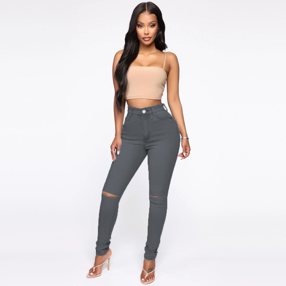 Women's High-Waist Destroyed Detail Jeans