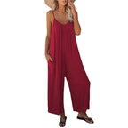 Women's Casual Summer Jumpsuit with Deep Neckline and Pockets