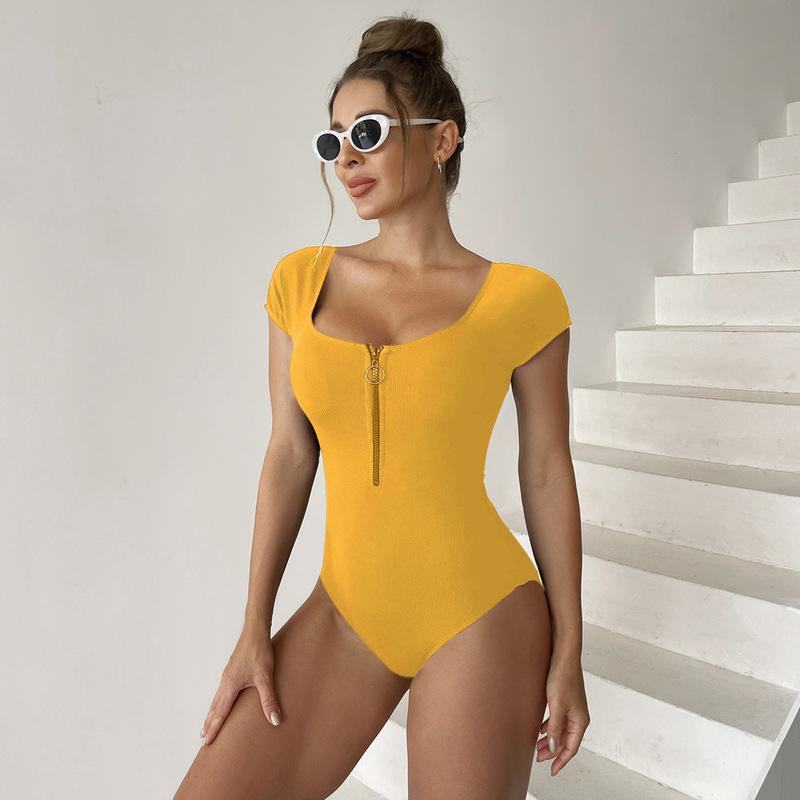 Women's Short Sleeve Zipper Swimsuit