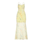 Women's Floral Maxi Dress with Spaghetti Straps and Lace Accents