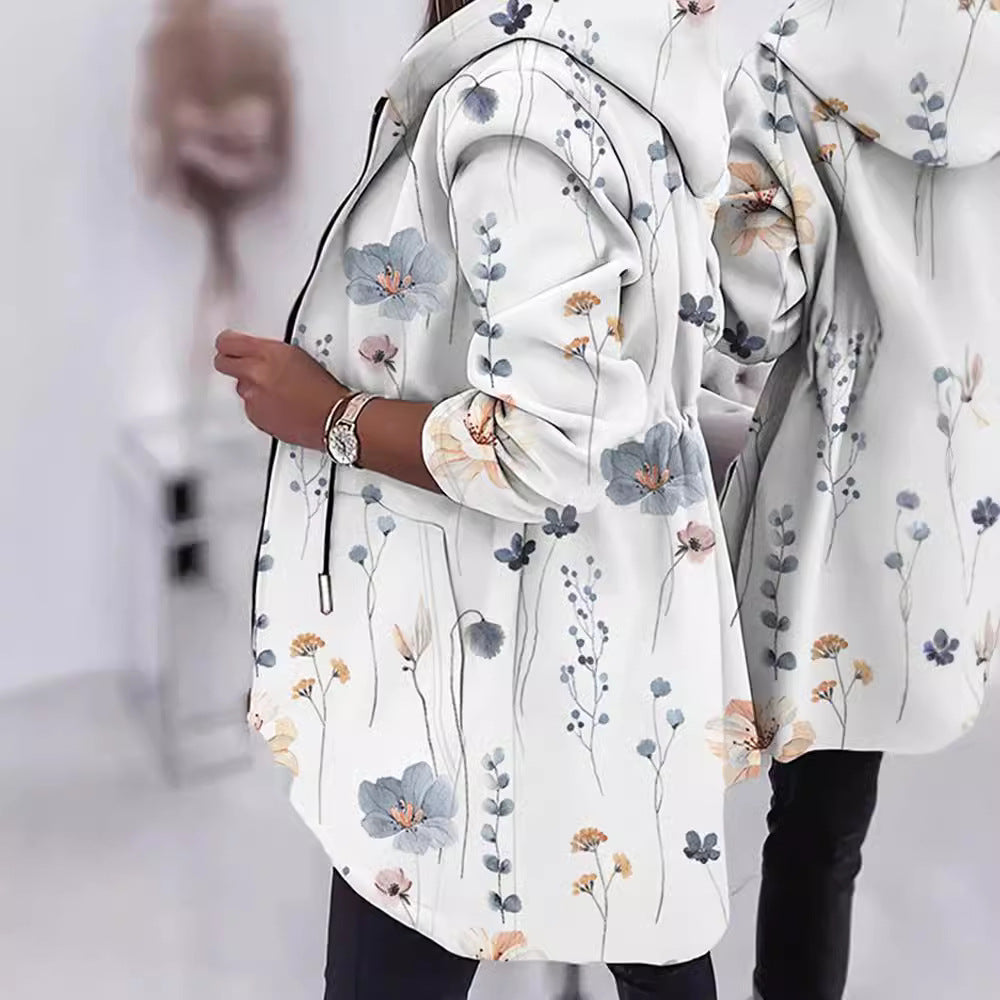 Fashionable Parka with Floral Accents and Adjustable Waist