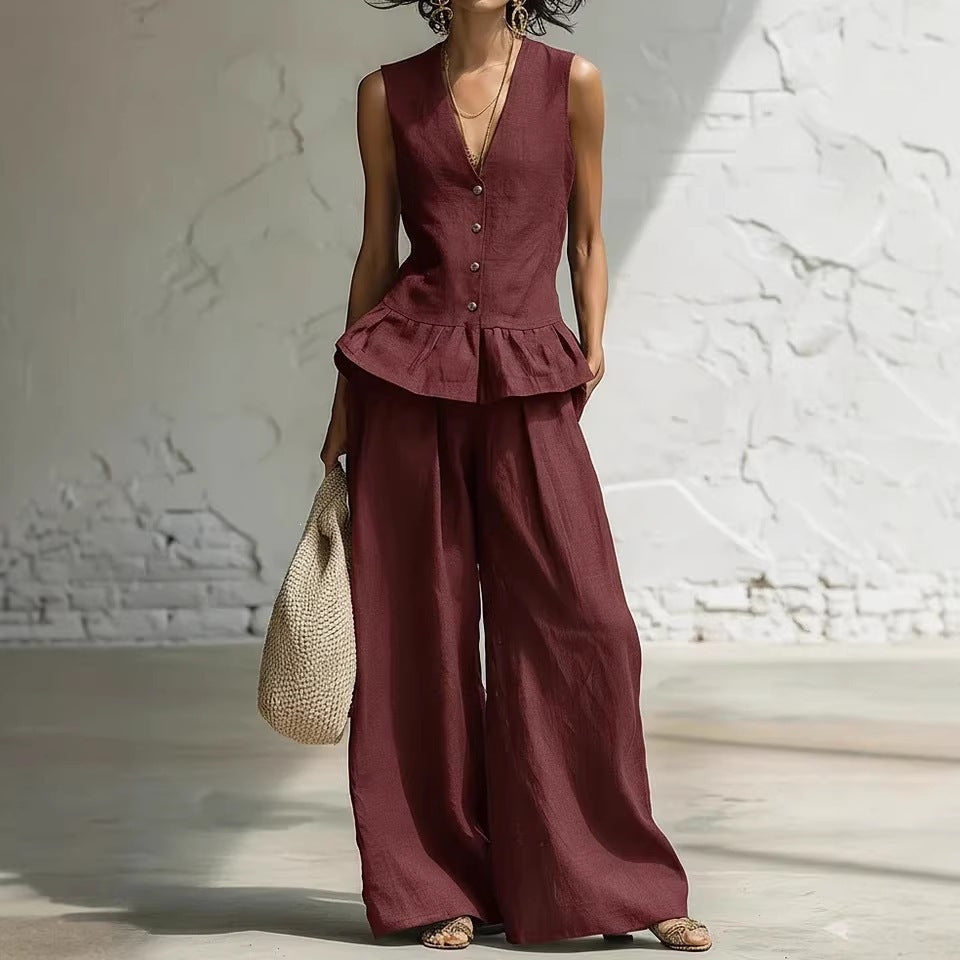 Women's Casual Peplum Jumpsuit with Button Details