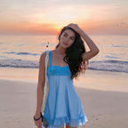 Women's Chiffon Dress with Flowing Hem and Sweetheart Neckline
