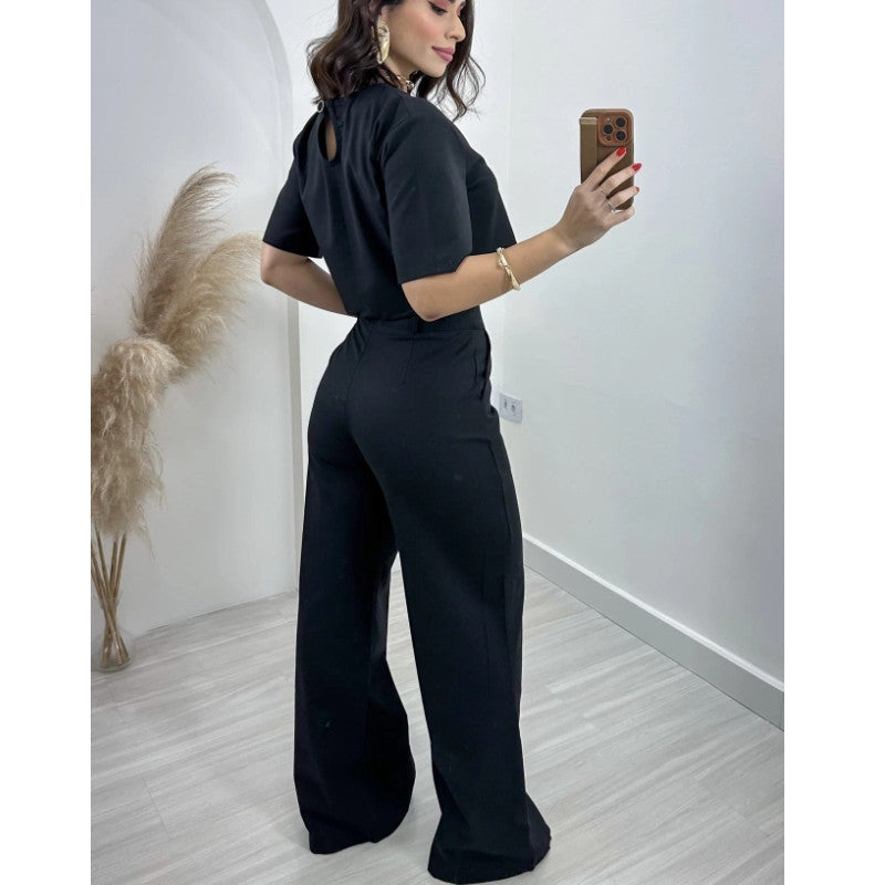 Women's Fashionable Crop Top and Wide-Leg Trousers Set