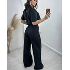 Women's Fashionable Crop Top and Wide-Leg Trousers Set