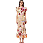 Women's Floral Dress with 3D Flower Appliqués