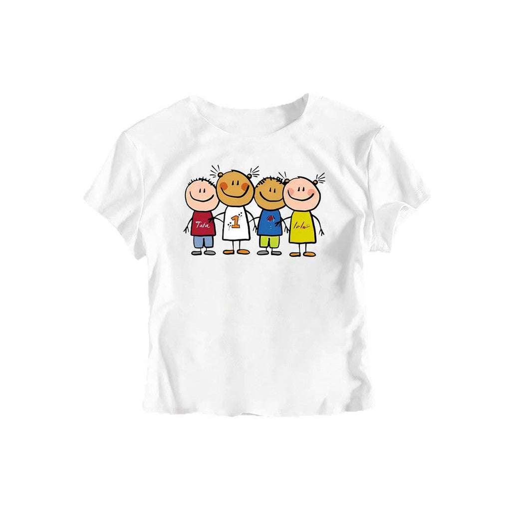 Women's Crop T-Shirt with Creative Children's Drawing Pattern