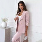 Women's Elegant Double-Breasted Blazer with Gold Buttons and Modern Fit