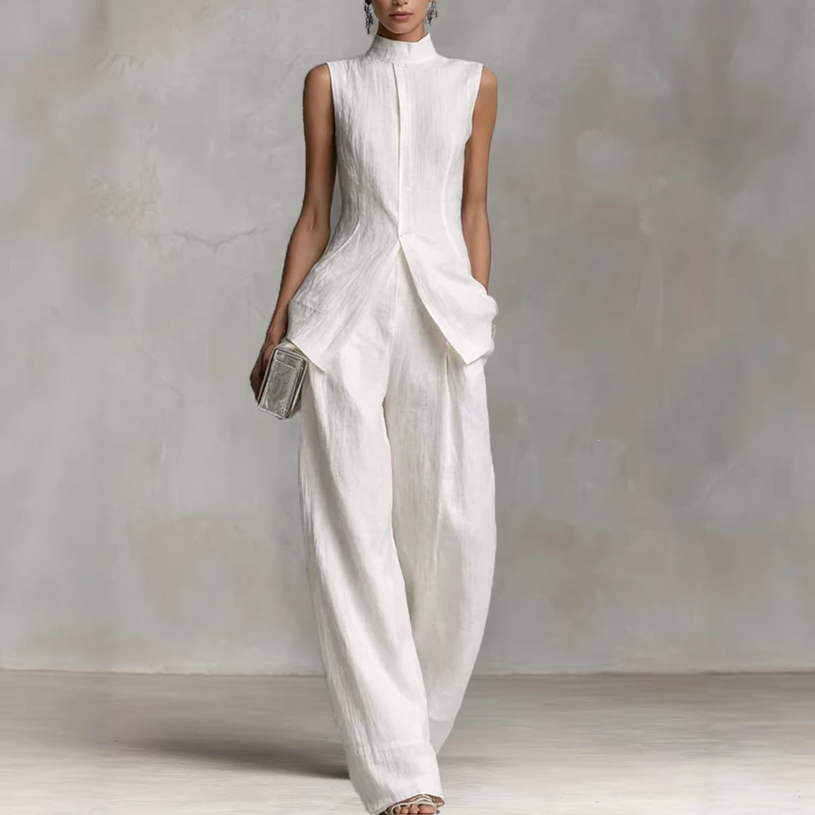 Women's Elegant High-Neck Wide-Leg Jumpsuit