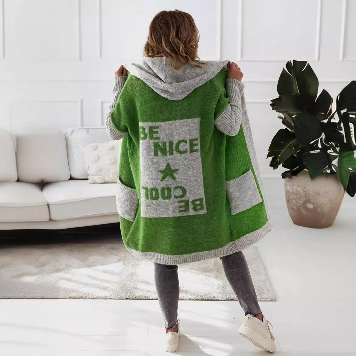 Women's Lightweight Knit Coat with Hood and Pockets