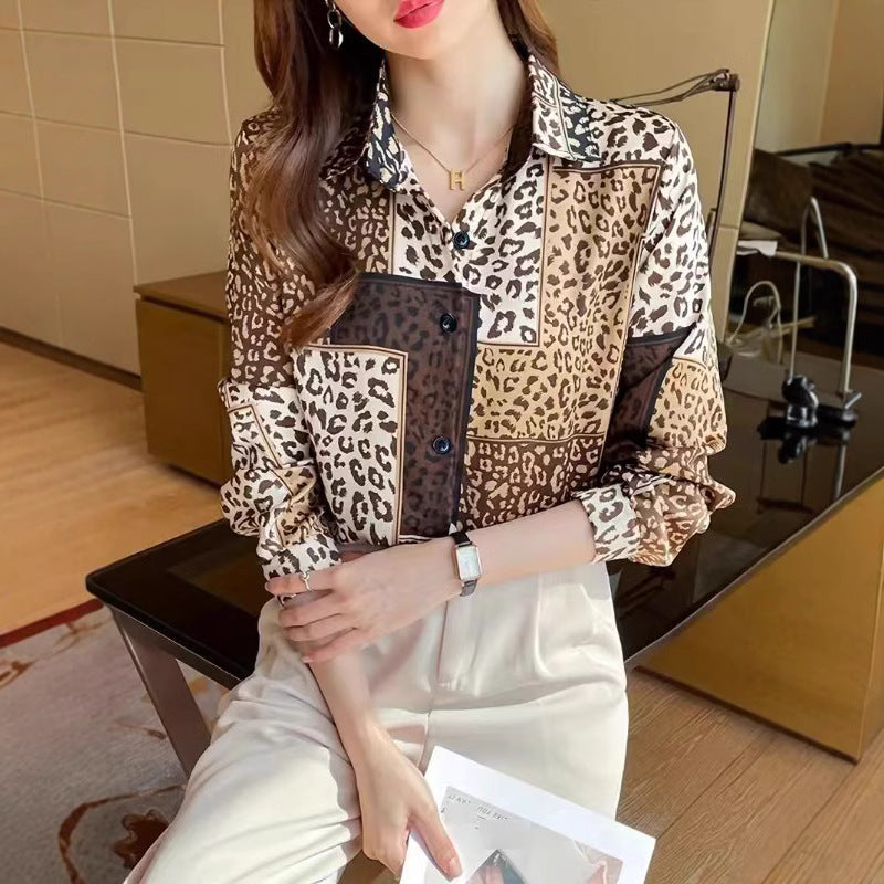 Women's Leopard Print Long-Sleeve Shirt