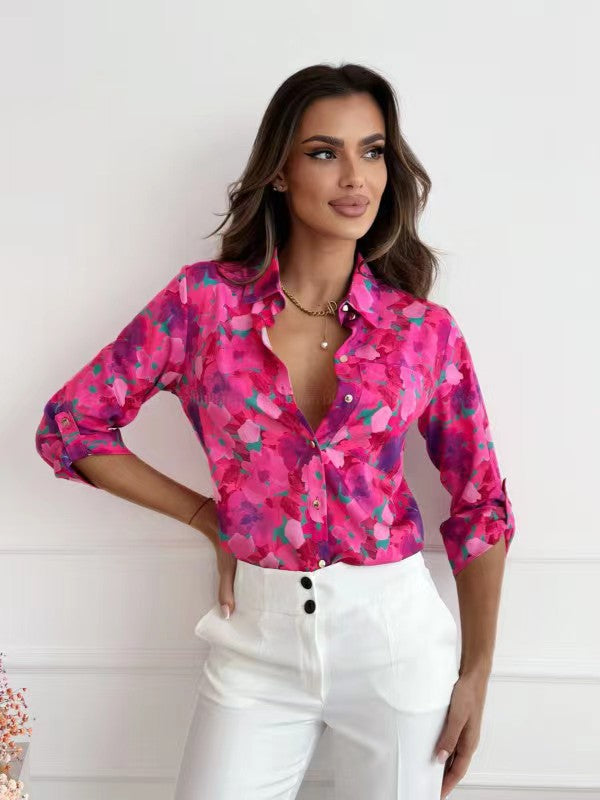 Women's Blouse with Floral Accents and Casual Cut