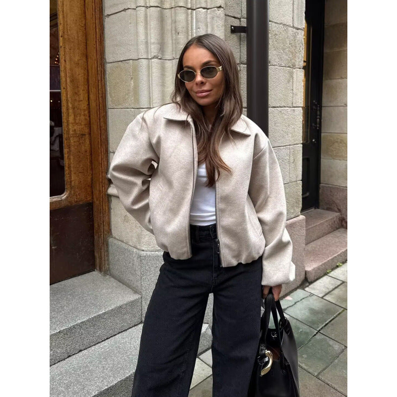 Cropped Quilted Jacket with Elastic Cuffs and Pockets
