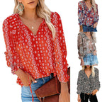 Women's Blouse with Floral Pattern and Loose Sleeves