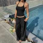Women's Airy Two-Piece Set with Fitted Bustier and Wide Pants