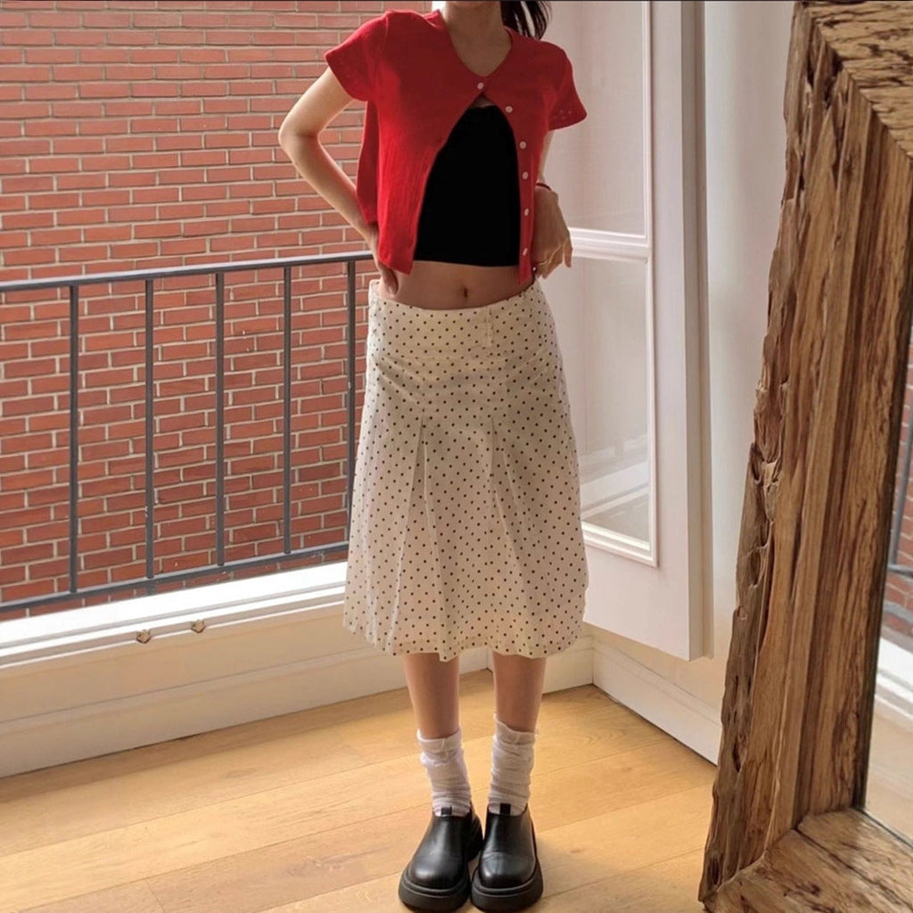 Women's Midi Skirt with Playful Polka Dot Pattern and Elegant A-Line