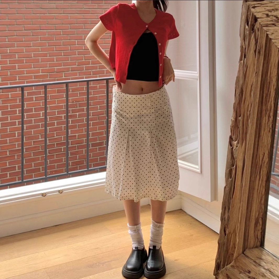 Women's Midi Skirt with Playful Polka Dot Pattern and Elegant A-Line