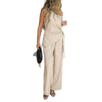 Women's Jumpsuit with Asymmetric Neckline and Wrap Design