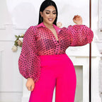 Women's Blouse with Sheer Puff Sleeves and Collar