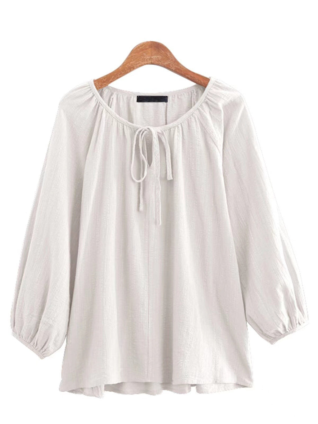 Women's Blouse with Elegant Round Neck and Puff Sleeves