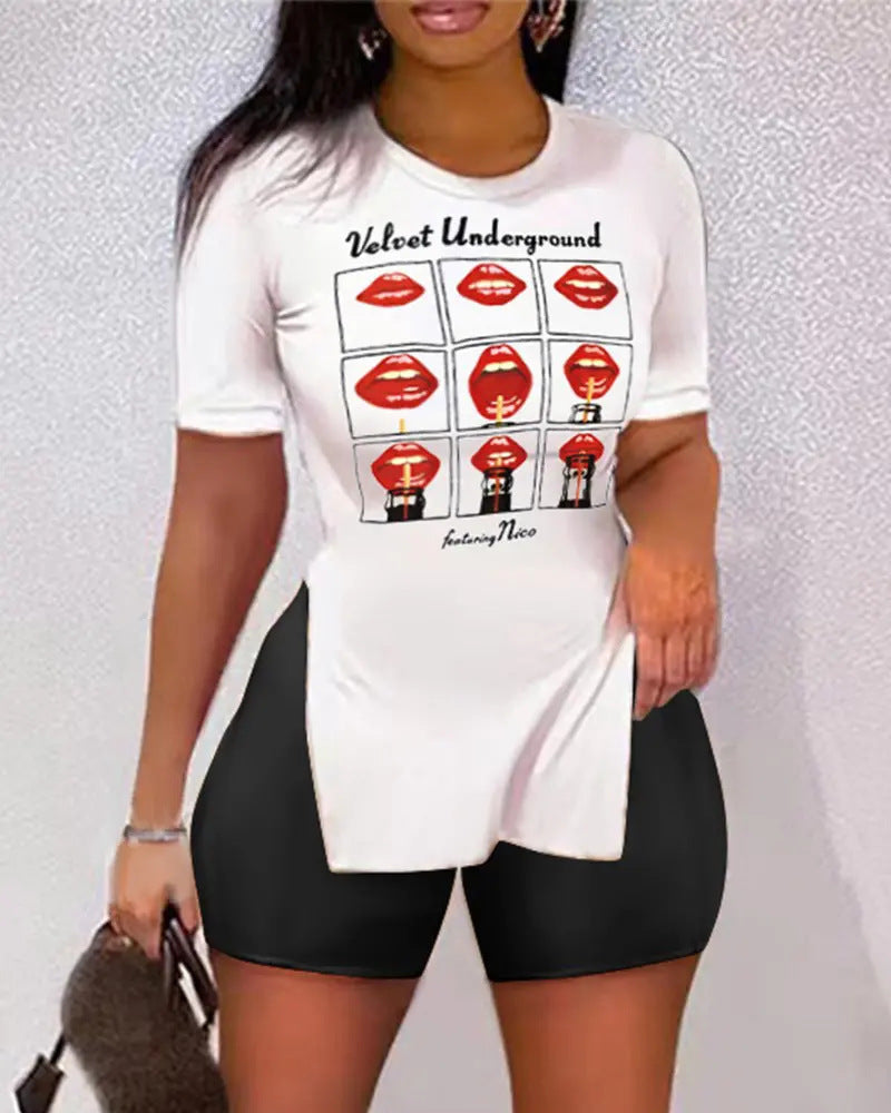 Women's Leisure Set with Animal Print and Shorts