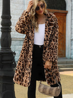Elegant Leopard Print Faux Fur Coat