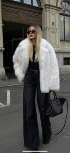 Elegant Oversized Faux Fur Coat with Wide Sleeves