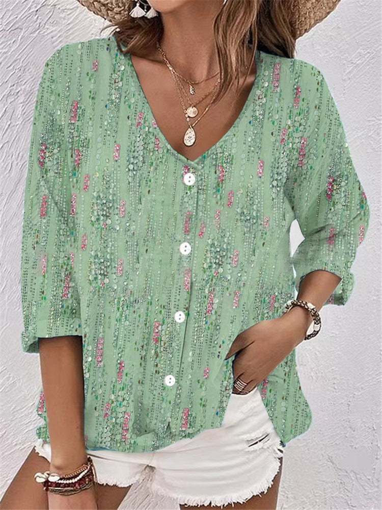 Women's Casual Floral Blouse with Button Details